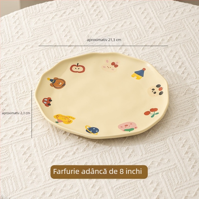 Set de veselă din porțelan pentru o singură persoană, cu design cartoon, compatibil cu microundele, stil proaspăt și drăguț, personalizare disponibilă