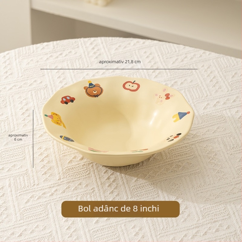 Set de veselă din porțelan pentru o singură persoană, cu design cartoon, compatibil cu microundele, stil proaspăt și drăguț, personalizare disponibilă