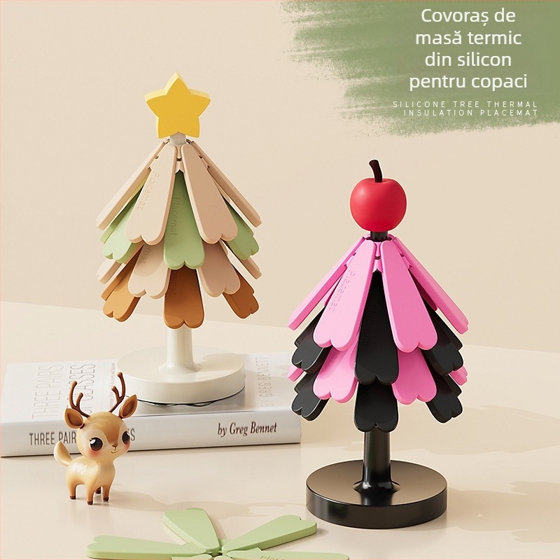 Covoraș din silicon pentru masă cu motiv brad de Crăciun; formă pătrată; stil lux ușor; calitate primă clasă; rezistență la temperaturi înalte