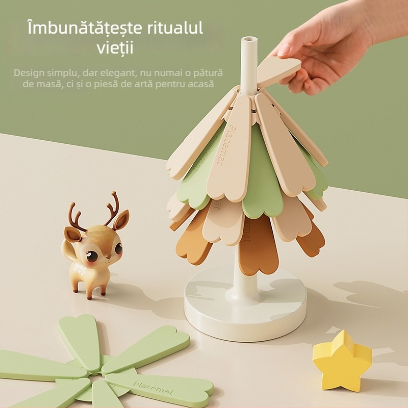 Covoraș din silicon pentru masă cu motiv brad de Crăciun; formă pătrată; stil lux ușor; calitate primă clasă; rezistență la temperaturi înalte