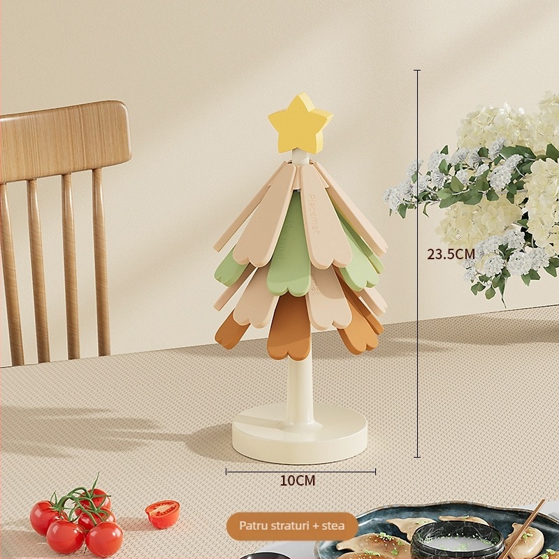 Covoraș din silicon pentru masă cu motiv brad de Crăciun; formă pătrată; stil lux ușor; calitate primă clasă; rezistență la temperaturi înalte