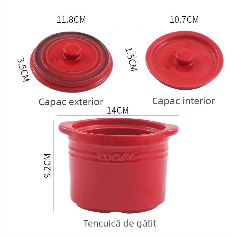 Vas ceramic pentru ouă la abur cu capac dublu – porție pentru o singură persoană, compatibil cu microunde, finisaj glazură monocrom