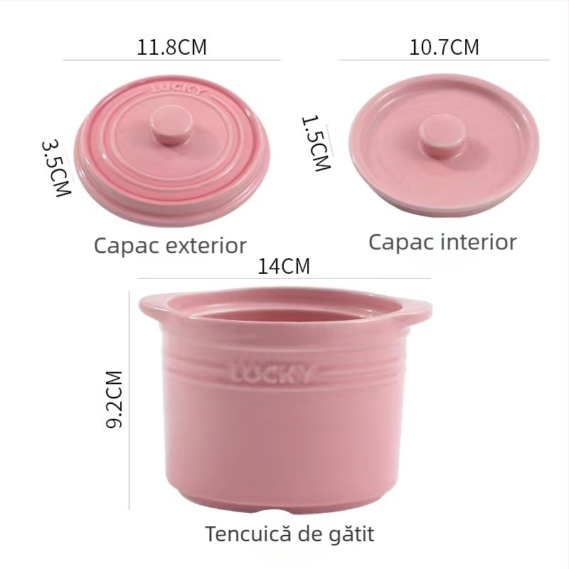 Vas ceramic pentru ouă la abur cu capac dublu – porție pentru o singură persoană, compatibil cu microunde, finisaj glazură monocrom