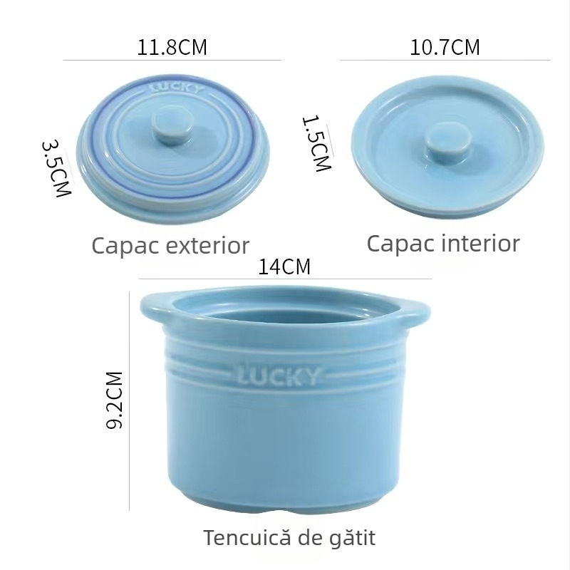 Vas ceramic pentru ouă la abur cu capac dublu – porție pentru o singură persoană, compatibil cu microunde, finisaj glazură monocrom