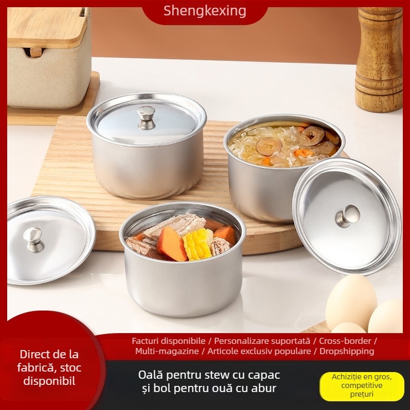 Vas pentru ouă la abur din oțel inoxidabil cu capac – rotund, rezistent la temperaturi înalte, personalizabil cu logo