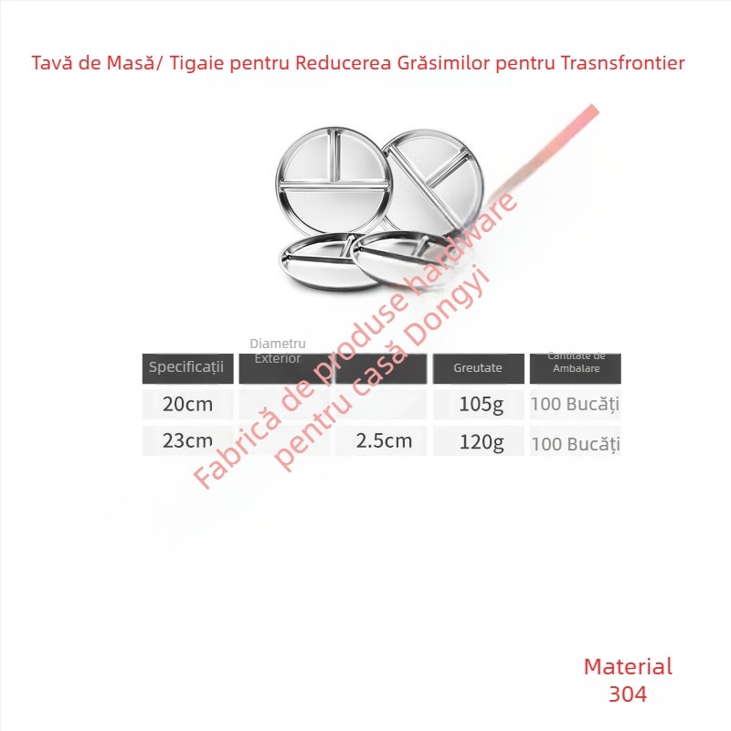DANEIGI Farfurie de masă din oțel inoxidabil cu trei compartimente, antiderapant, alimentară, pentru copii peste 3 luni
