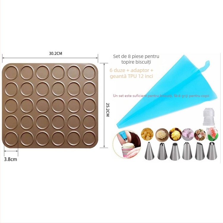 Set de 30 de forme pentru macarons și fursecuri, tavă antiaderentă de copt