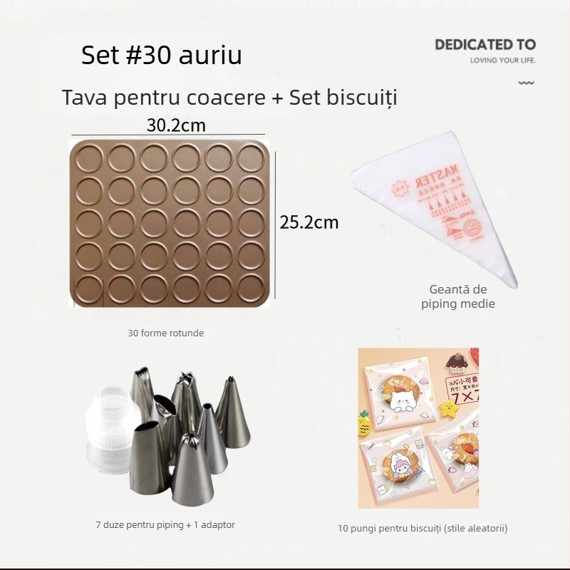 Set de 30 de forme pentru macarons și fursecuri, tavă antiaderentă de copt