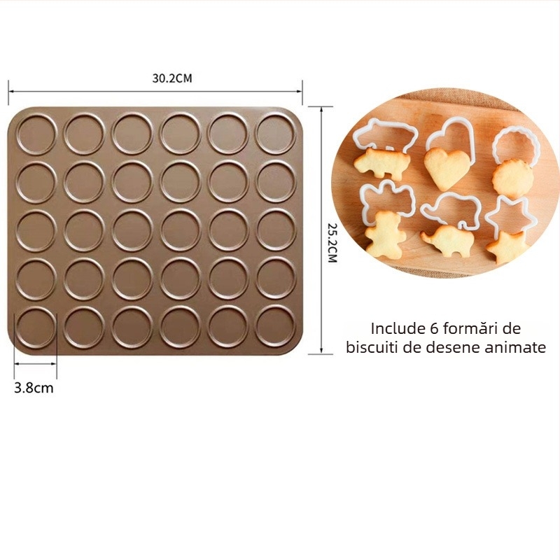Set de 30 de forme pentru macarons și fursecuri, tavă antiaderentă de copt
