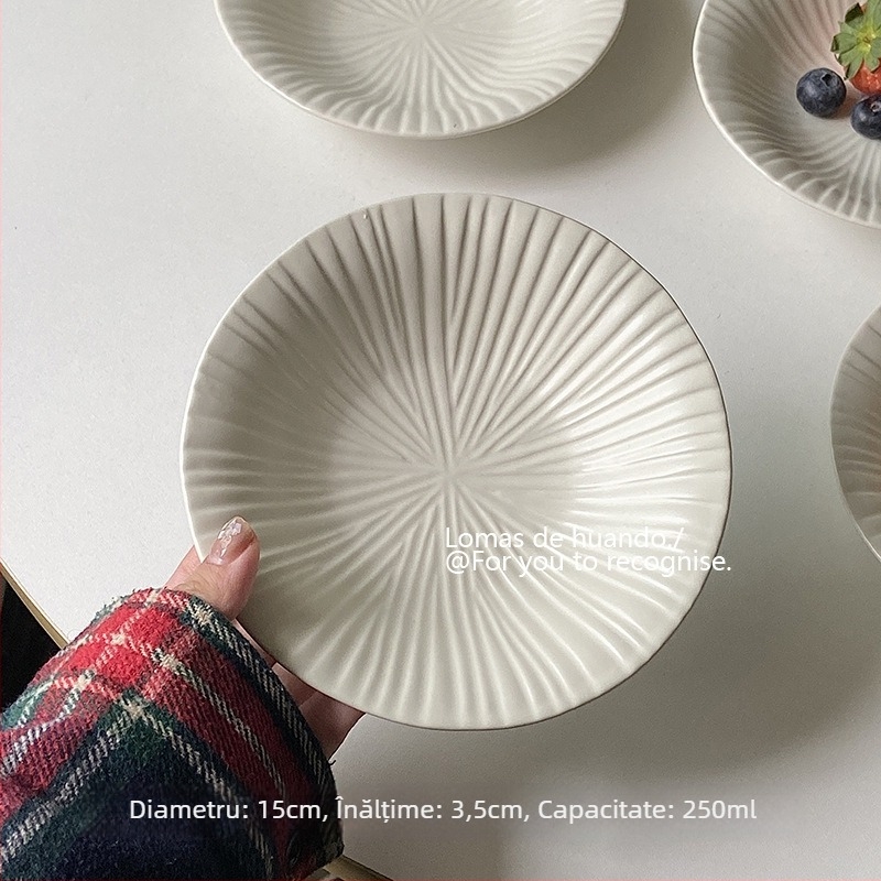 Bol ceramic plat cu model în dungi, culoare sub glazură, potrivit pentru microunde, formă rotundă, pentru iaurt și deserturi