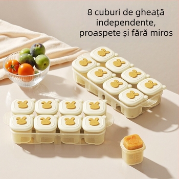 Tavă din silicon alimentar pentru hrana bebelușilor, compartimente divizate și scară de măsurare, capacitate 50 ml