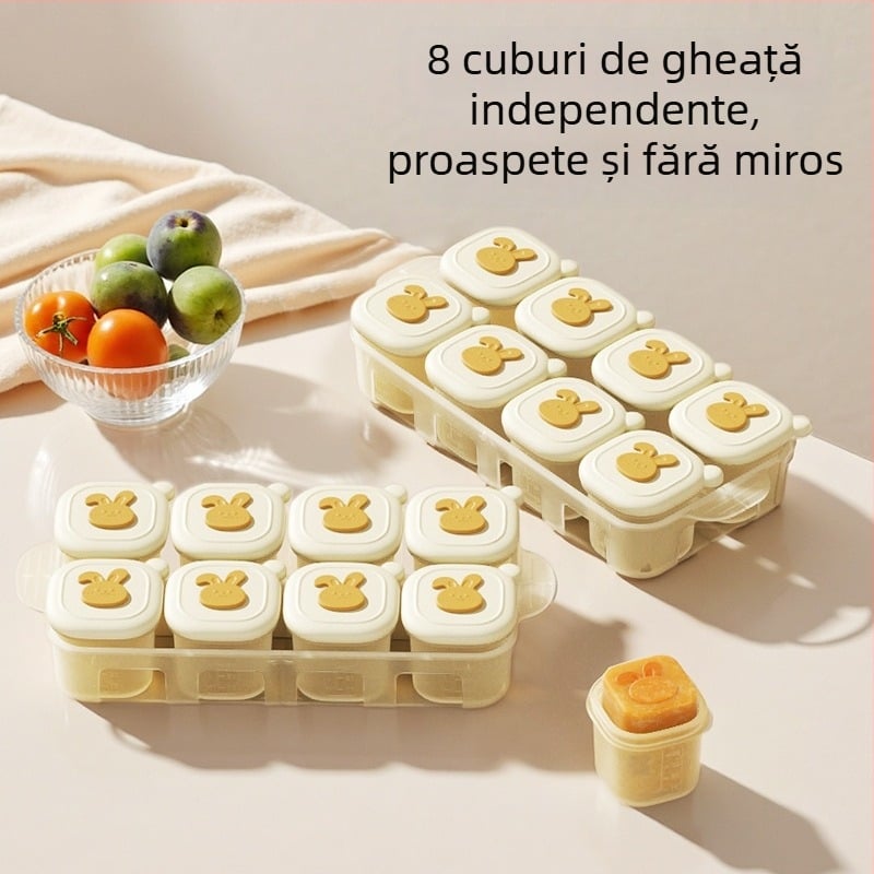 Tavă din silicon alimentar pentru hrana bebelușilor, compartimente divizate și scară de măsurare, capacitate 50 ml