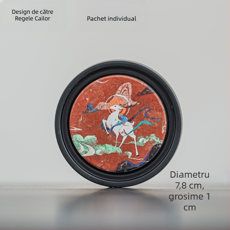 Tava rotundă de ceai din ceramică, suprafață absorbantă, model cerb, suport de ceai cu uscare rapidă