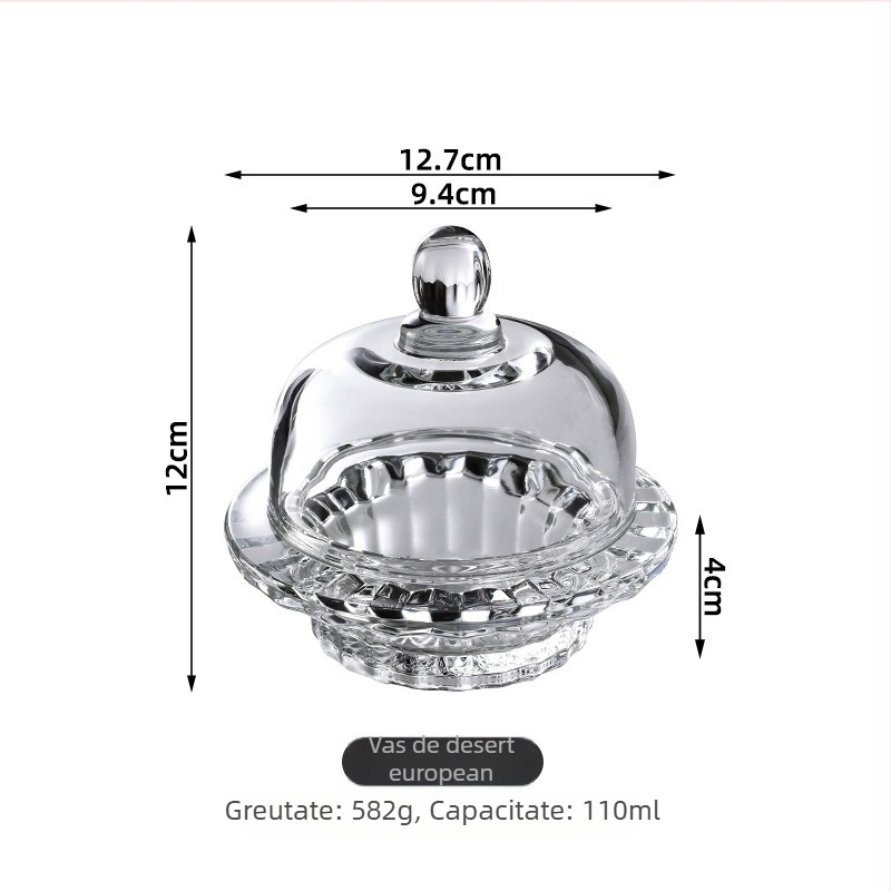 Cupe de desert din sticlă cu capac – bol transparent, rotund, potrivit pentru fructe și deserturi