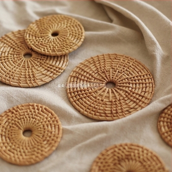 Set rotund din rătan pentru ceremoniile de ceai – suporturi antialunecare, suport pentru cești, izolație termică