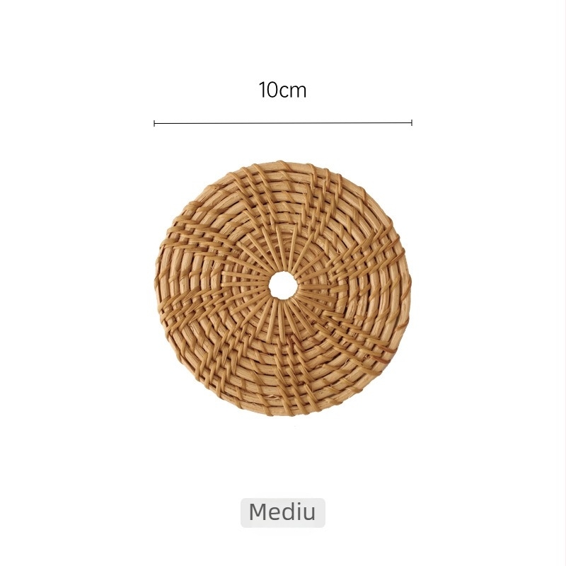 Set rotund din rătan pentru ceremoniile de ceai – suporturi antialunecare, suport pentru cești, izolație termică