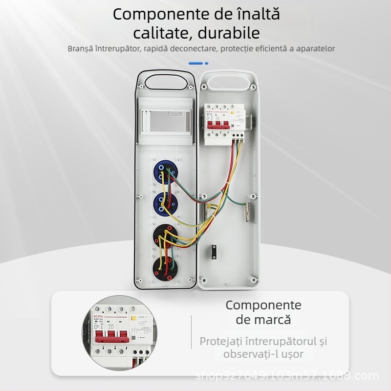 Cutie de distribuție pentru prize de șantier, trei niveluri, IP65 impermeabilă, portabilă, exterior, 6 prize, 32A