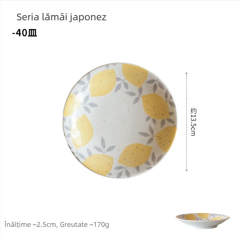 Nishida Koyu set ceramic în stil japonez, serie cu lămâie, 5 piese – farfurioare mici și boluri pentru orez, cu motiv floral
