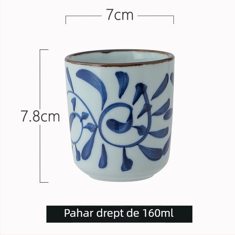 Cească ceramică în stil japonez, pictură manuală, formă rotundă, compatibilă cu microundele, imprimare logo, personalizare disponibilă