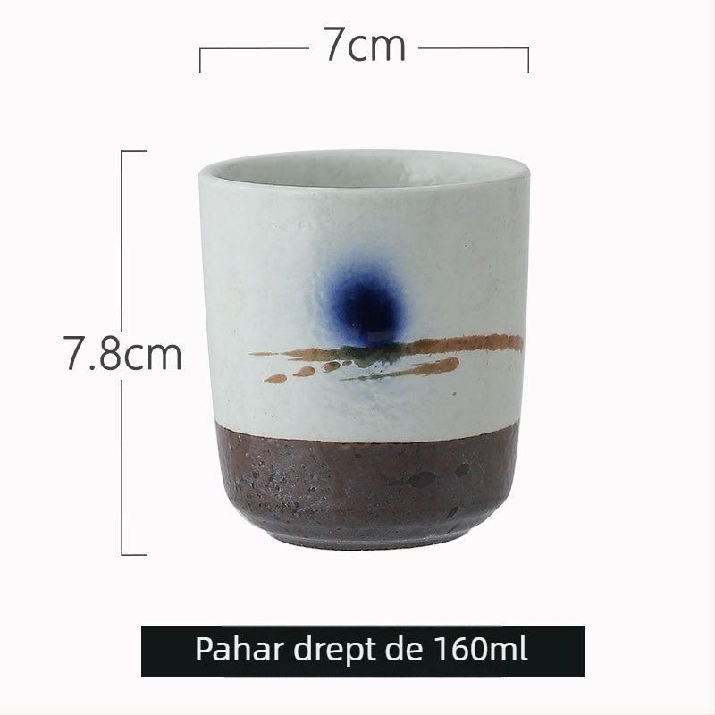Cească ceramică în stil japonez, pictură manuală, formă rotundă, compatibilă cu microundele, imprimare logo, personalizare disponibilă