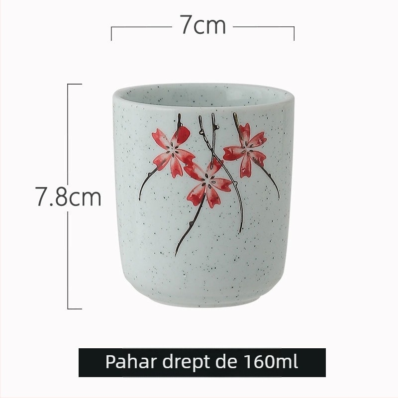 Cească ceramică în stil japonez, pictură manuală, formă rotundă, compatibilă cu microundele, imprimare logo, personalizare disponibilă