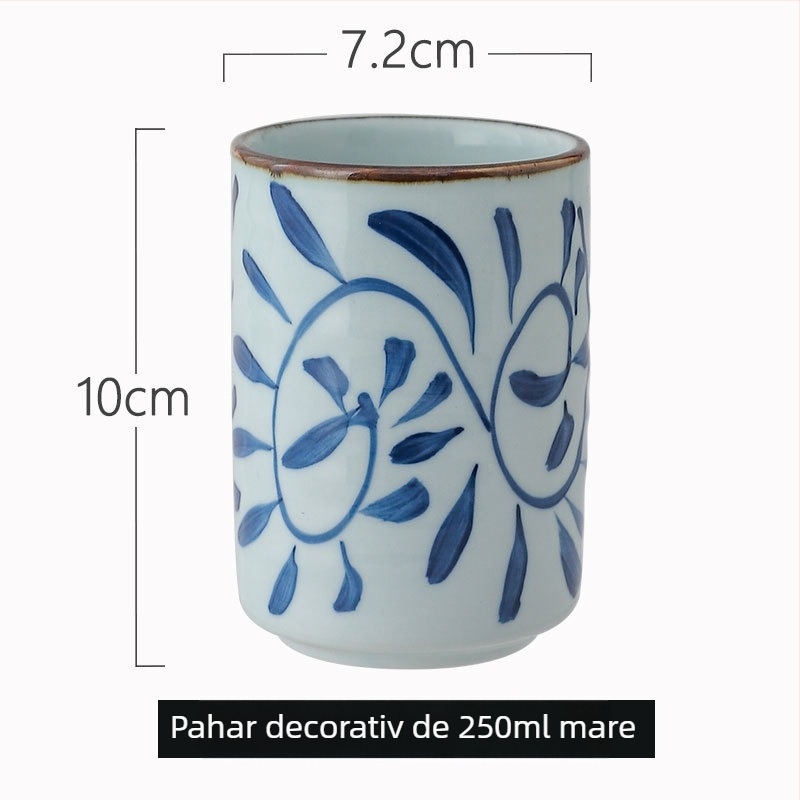 Cească ceramică în stil japonez, pictură manuală, formă rotundă, compatibilă cu microundele, imprimare logo, personalizare disponibilă