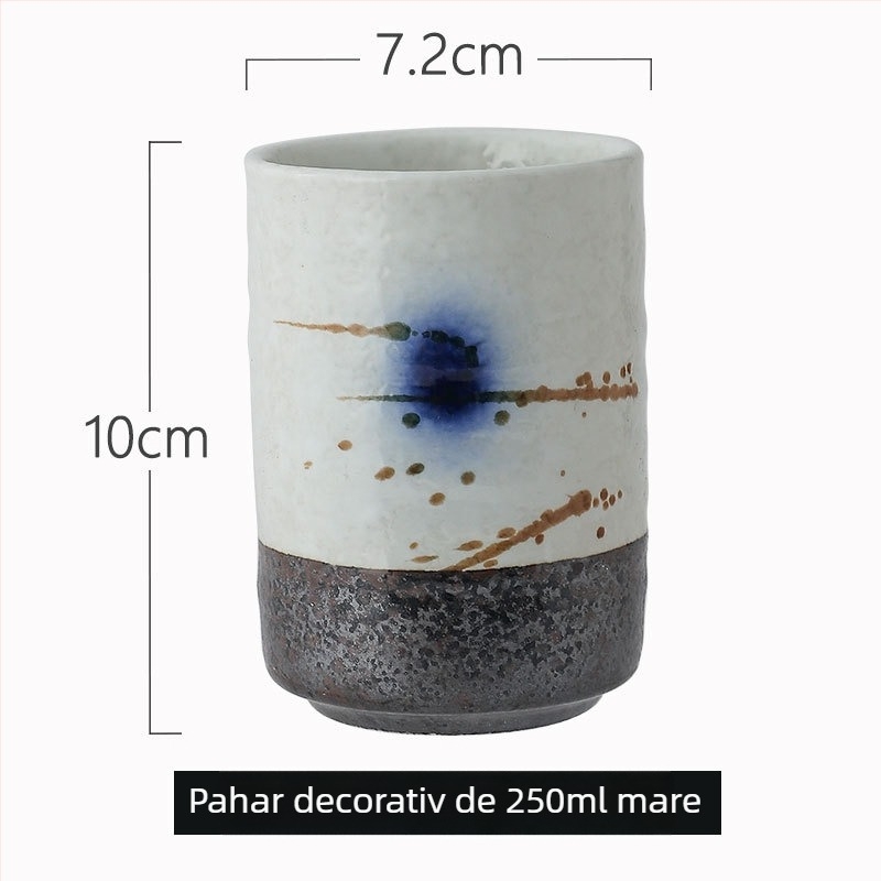 Cească ceramică în stil japonez, pictură manuală, formă rotundă, compatibilă cu microundele, imprimare logo, personalizare disponibilă