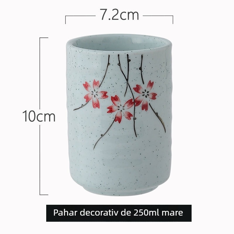 Cească ceramică în stil japonez, pictură manuală, formă rotundă, compatibilă cu microundele, imprimare logo, personalizare disponibilă