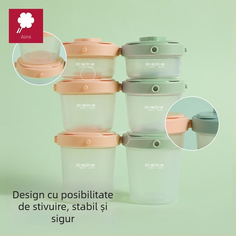 Amy Set de cutii pentru depozitare hranei de bebeluș – portabil cu capac, material PP, menține hrana proaspătă în frigider, pentru vârsta 4 luni–3 ani