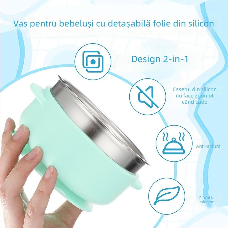 Farfurie de masă din silicon pentru copii cu divizori, set de 1 piesă, compartiment cu trei pătrate pentru pudră de lapte, potrivită copiilor de la 3 luni în sus, stil minimalist, proaspăt și drăguț