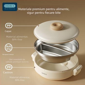 ODIDIRE Bol din oțel inoxidabil pentru bebeluși, cu trei niveluri de temperatură și compartimente duble