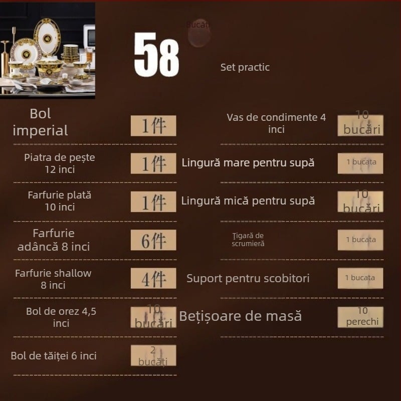 Set de veselă pentru masă, stil european, boluri și linguri ceramice (Material: Ceramică; Manual: Da; Personalizare: Da; Ambalare: 1; Stil: Stil nou chinezesc)