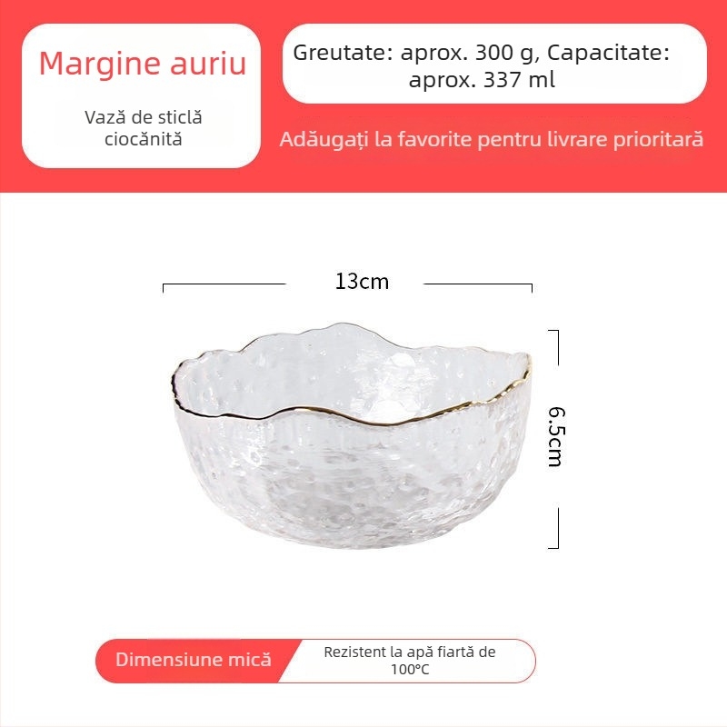 Set de veselă din sticlă pentru masă: bol de salată, bol de supă, vas pentru desert și farfurie de fructe; sticlă cu rezistență la temperaturi; lucrat manual; personalizabil; stil japonez; pentru casă și cămin.