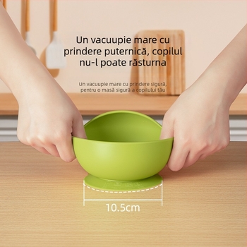 JHF bol silicon bebeluși pentru învățarea hranei, cu ventuză integrată, anti-arzire, set 2 bucăți