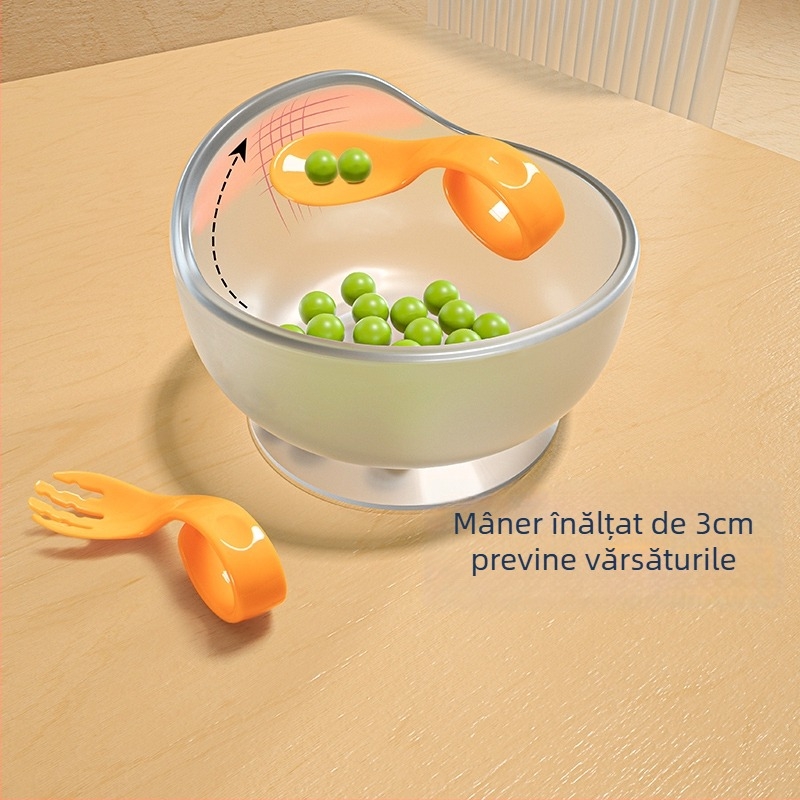 JHF bol silicon bebeluși pentru învățarea hranei, cu ventuză integrată, anti-arzire, set 2 bucăți