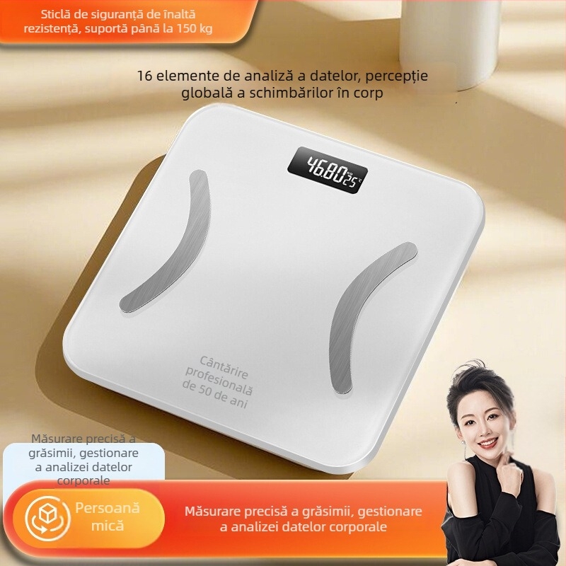 Cântar corporal electronic pentru măsurarea grăsimii corporale, până la 150 kg, pentru adulți, cu funcție de încărcare