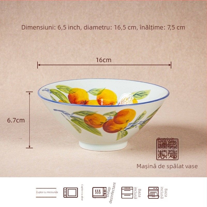 Vas ceramic, rotund, model cu flori sub glazură, compatibil cu cuptorul cu microunde, stil chinezesc nou