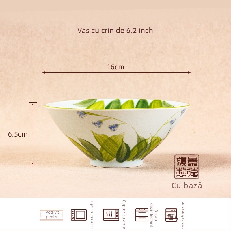 Vas ceramic, rotund, model cu flori sub glazură, compatibil cu cuptorul cu microunde, stil chinezesc nou