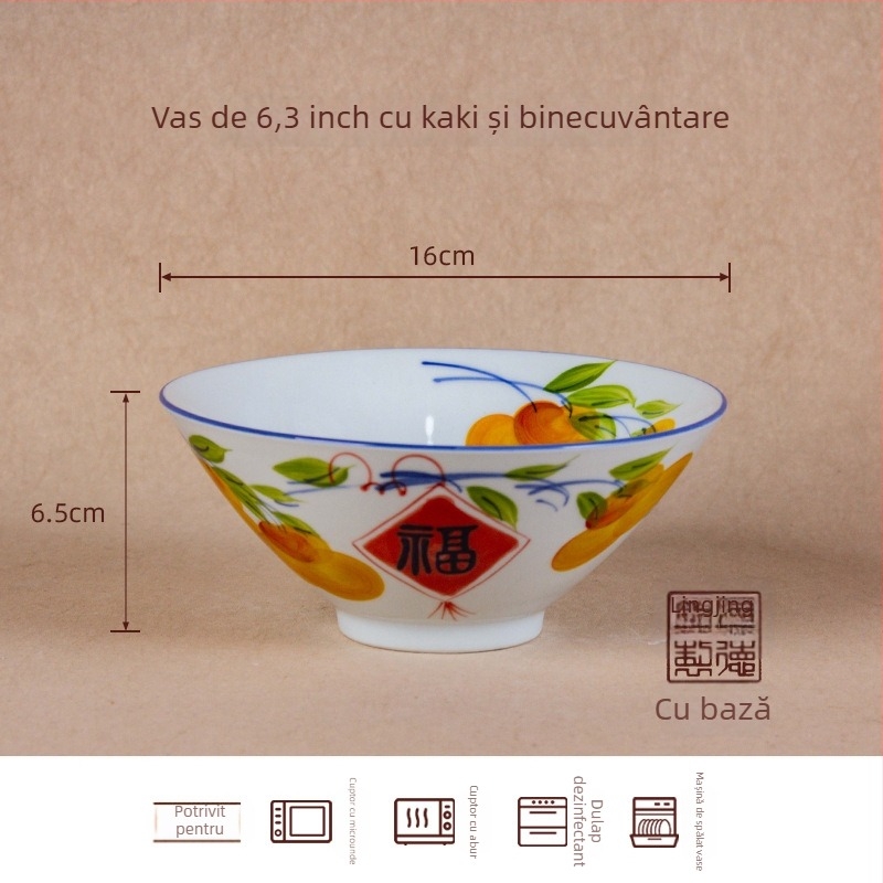 Vas ceramic, rotund, model cu flori sub glazură, compatibil cu cuptorul cu microunde, stil chinezesc nou