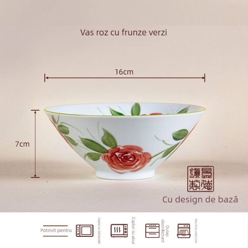 Vas ceramic, rotund, model cu flori sub glazură, compatibil cu cuptorul cu microunde, stil chinezesc nou