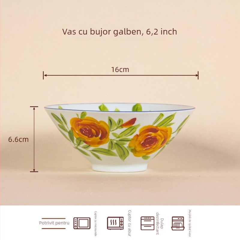Vas ceramic, rotund, model cu flori sub glazură, compatibil cu cuptorul cu microunde, stil chinezesc nou
