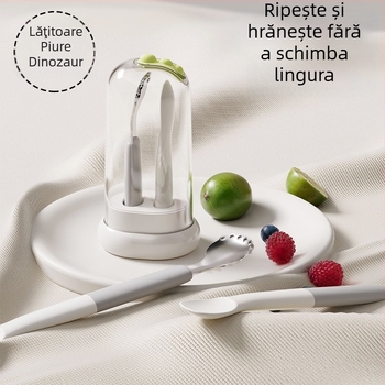 Lingură pentru hrănire a copiilor – cu vârfuri duble, oțel inoxidabil, stil simplu, potrivită pentru copii peste 3 luni