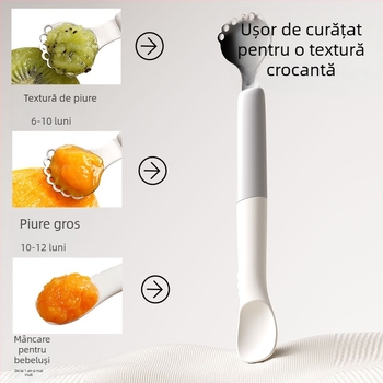 Lingură pentru hrănire a copiilor – cu vârfuri duble, oțel inoxidabil, stil simplu, potrivită pentru copii peste 3 luni