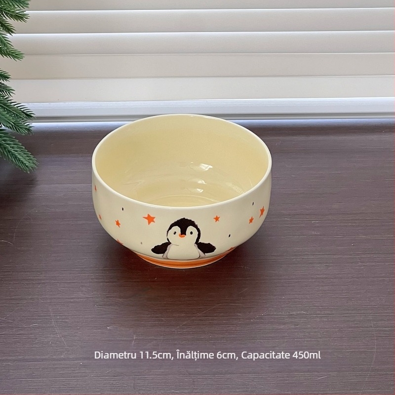 Set de boluri și farfurii din porțelan cu motiv fructe și legume, formă circulară, suprafață glazurată, potrivit pentru cuptorul cu microunde