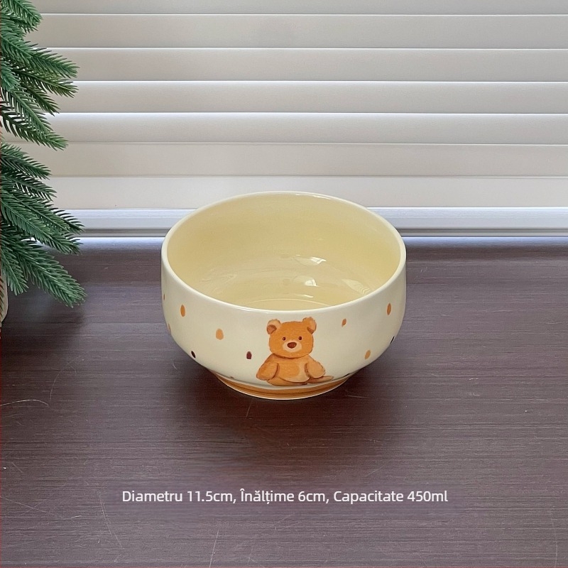 Set de boluri și farfurii din porțelan cu motiv fructe și legume, formă circulară, suprafață glazurată, potrivit pentru cuptorul cu microunde