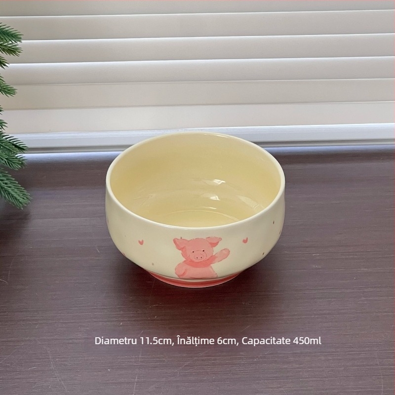 Set de boluri și farfurii din porțelan cu motiv fructe și legume, formă circulară, suprafață glazurată, potrivit pentru cuptorul cu microunde