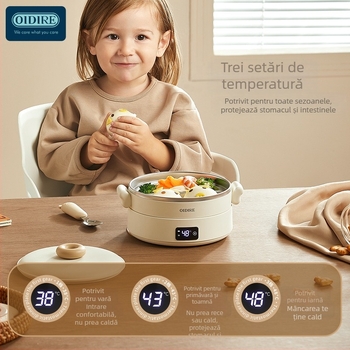 OIDIRE bol wireless cu temperatură constantă pentru sugari și copii, din oțel inoxidabil, bol izolat de încălzire, reîncărcabil