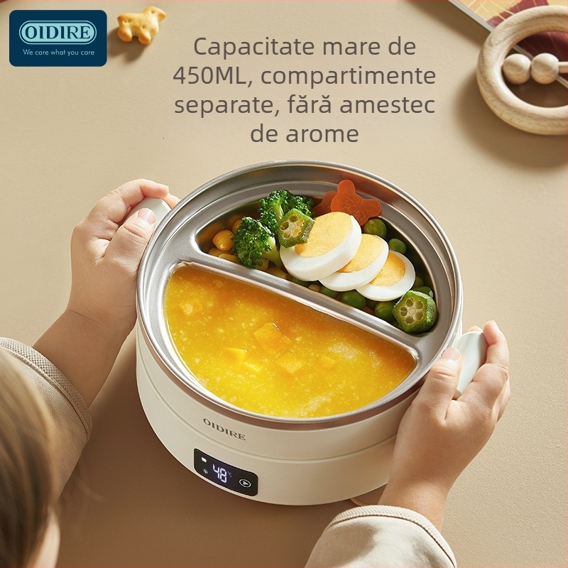 OIDIRE bol wireless cu temperatură constantă pentru sugari și copii, din oțel inoxidabil, bol izolat de încălzire, reîncărcabil
