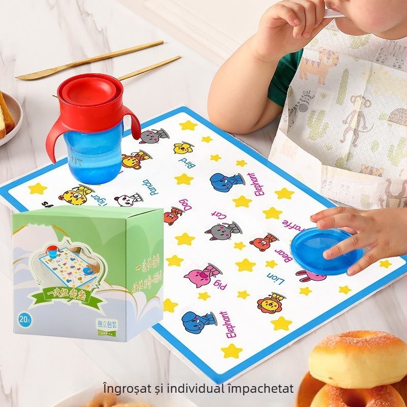 Covoraș de masă de unică folosință pentru copii — portabil, rezistent la ulei și apă, din material nețesut, model desen animat