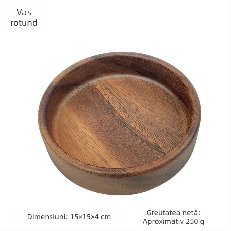 Vas de salată din lemn de nuc, rotund, stil modern minimalist, farfurie pentru fructe și gustări, cu posibilitate de stivuire